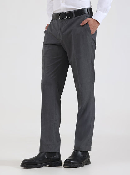 Grey Solid Regular Fit Formal Trouser | JadeBlue