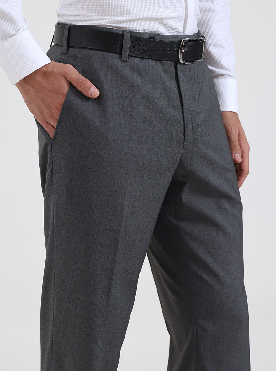 Grey Solid Regular Fit Formal Trouser | JadeBlue