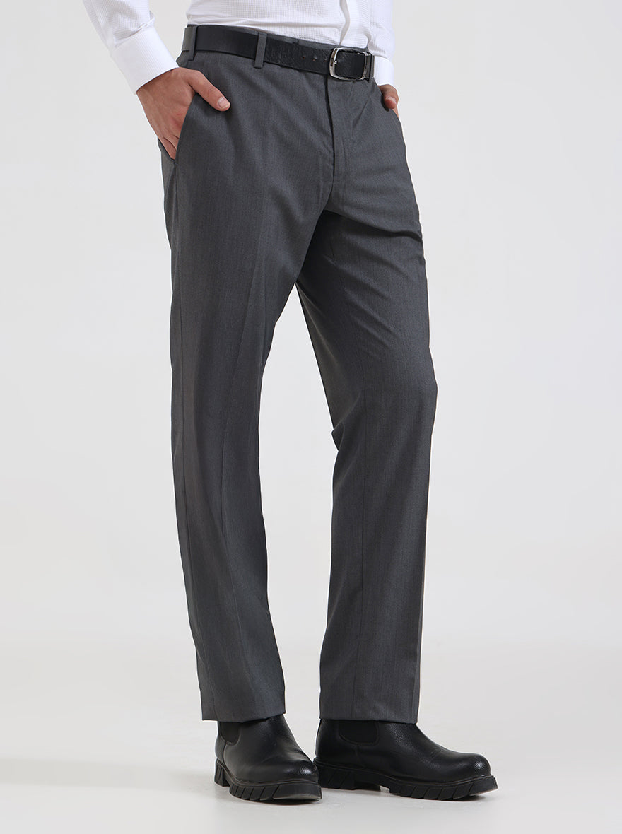 Grey Solid Regular Fit Formal Trouser | JadeBlue