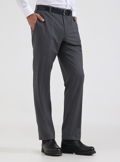 Grey Solid Regular Fit Formal Trouser | JadeBlue