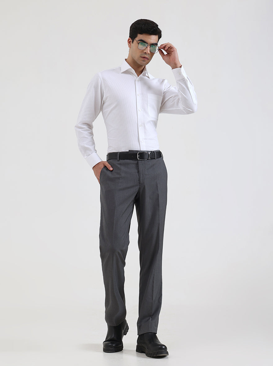 Grey Solid Regular Fit Formal Trouser | JadeBlue