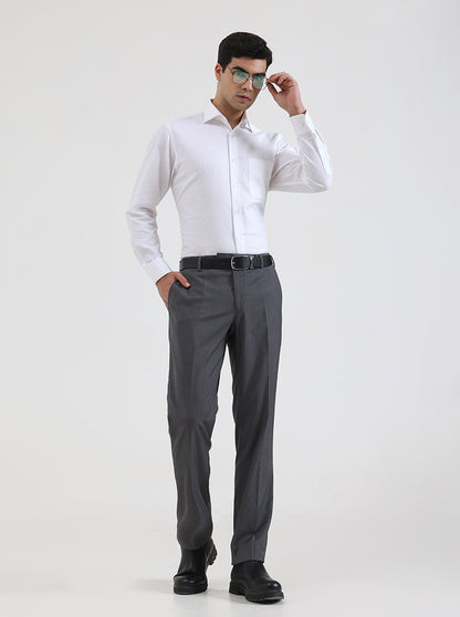 Grey Solid Regular Fit Formal Trouser | JadeBlue