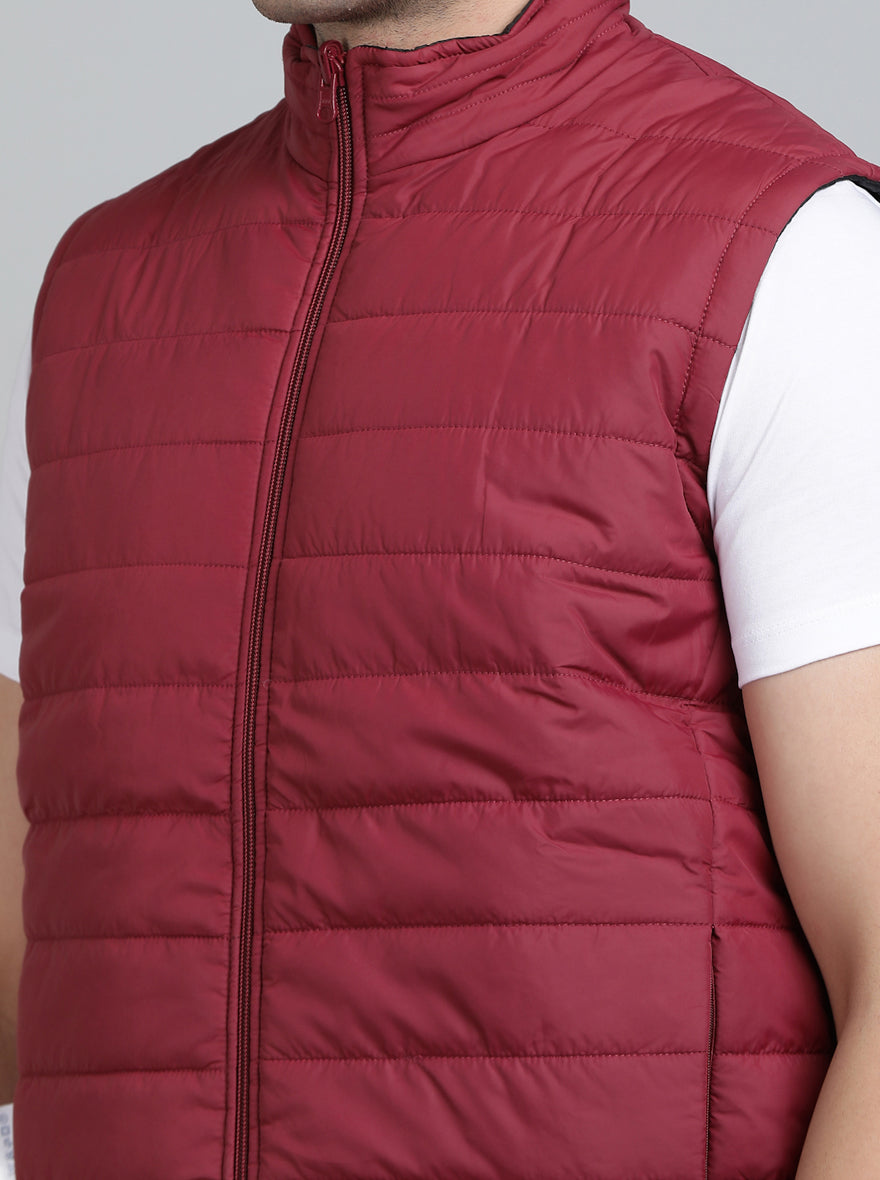 Maroon Solid Slim Fit Winter Jacket | JadeBlue