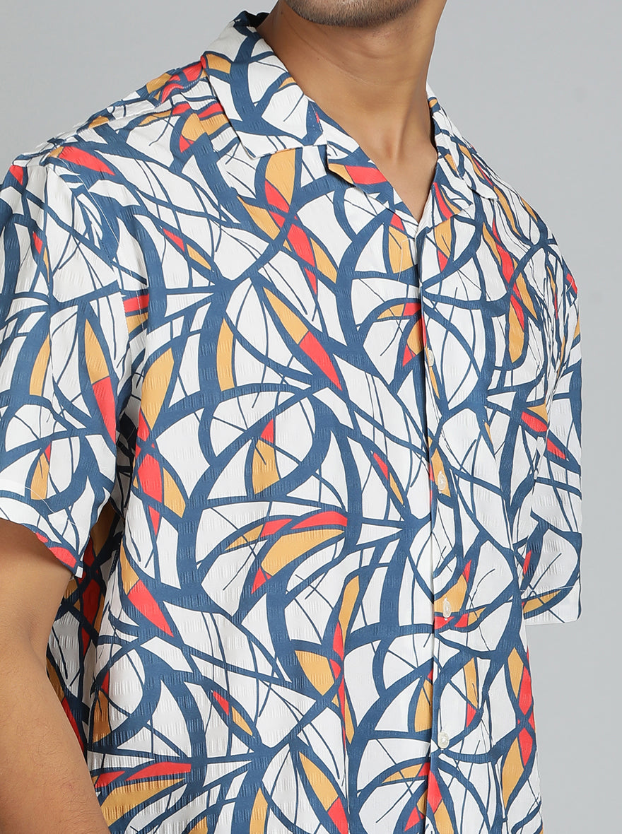 Blue Printed Slim Fit Casual Shirt | JadeBlue