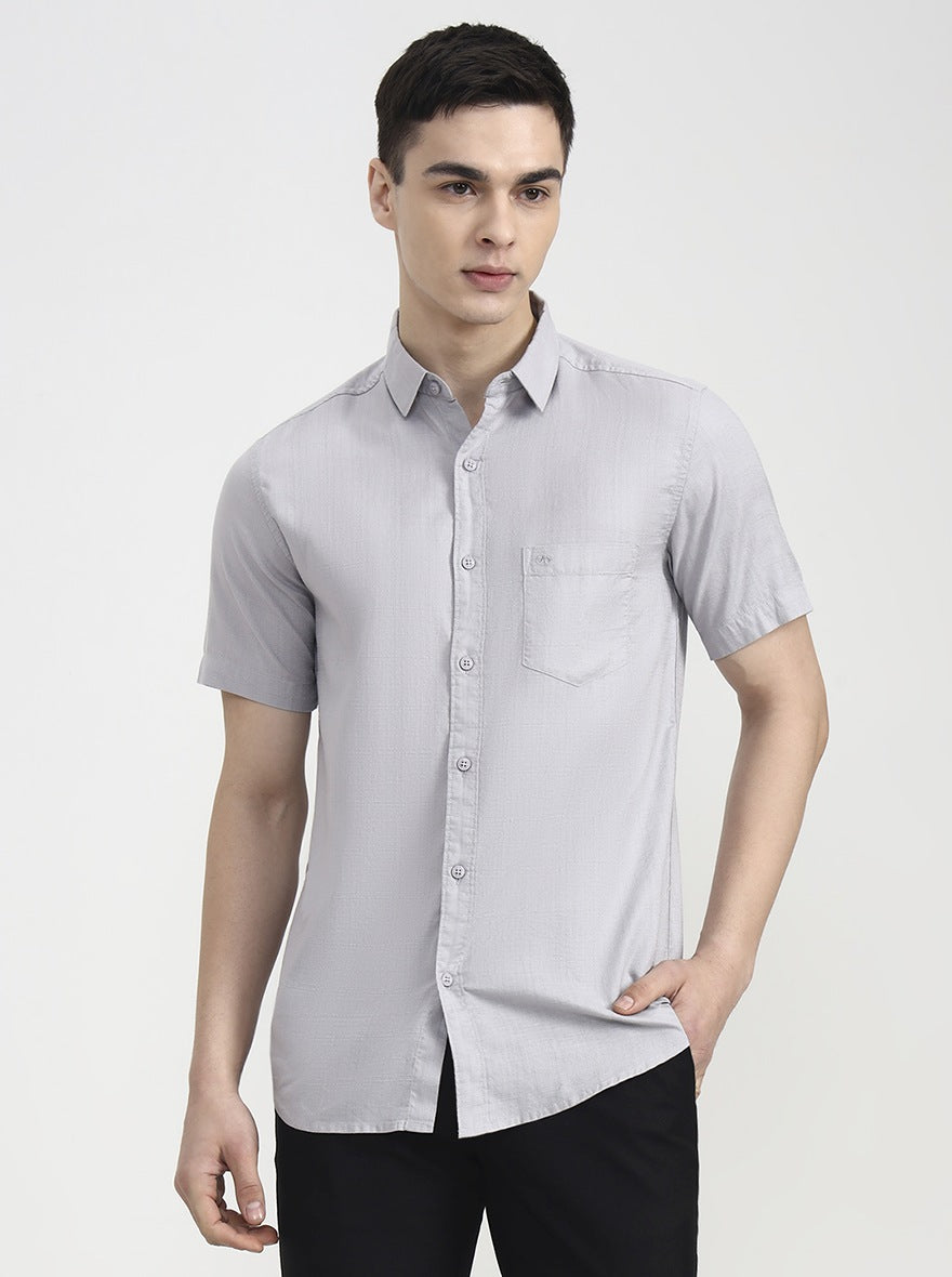 Silver Grey Solid Slim Fit Casual Shirt | JadeBlue