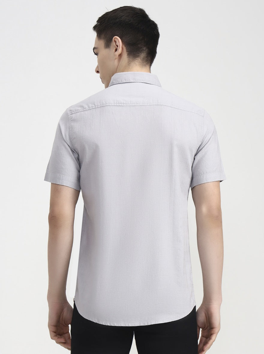 Silver Grey Solid Slim Fit Casual Shirt | JadeBlue