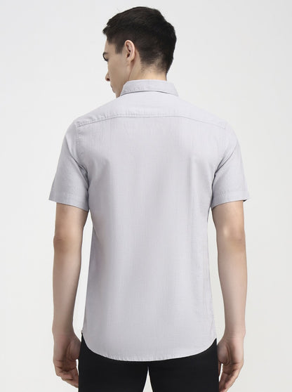Silver Grey Solid Slim Fit Casual Shirt | JadeBlue