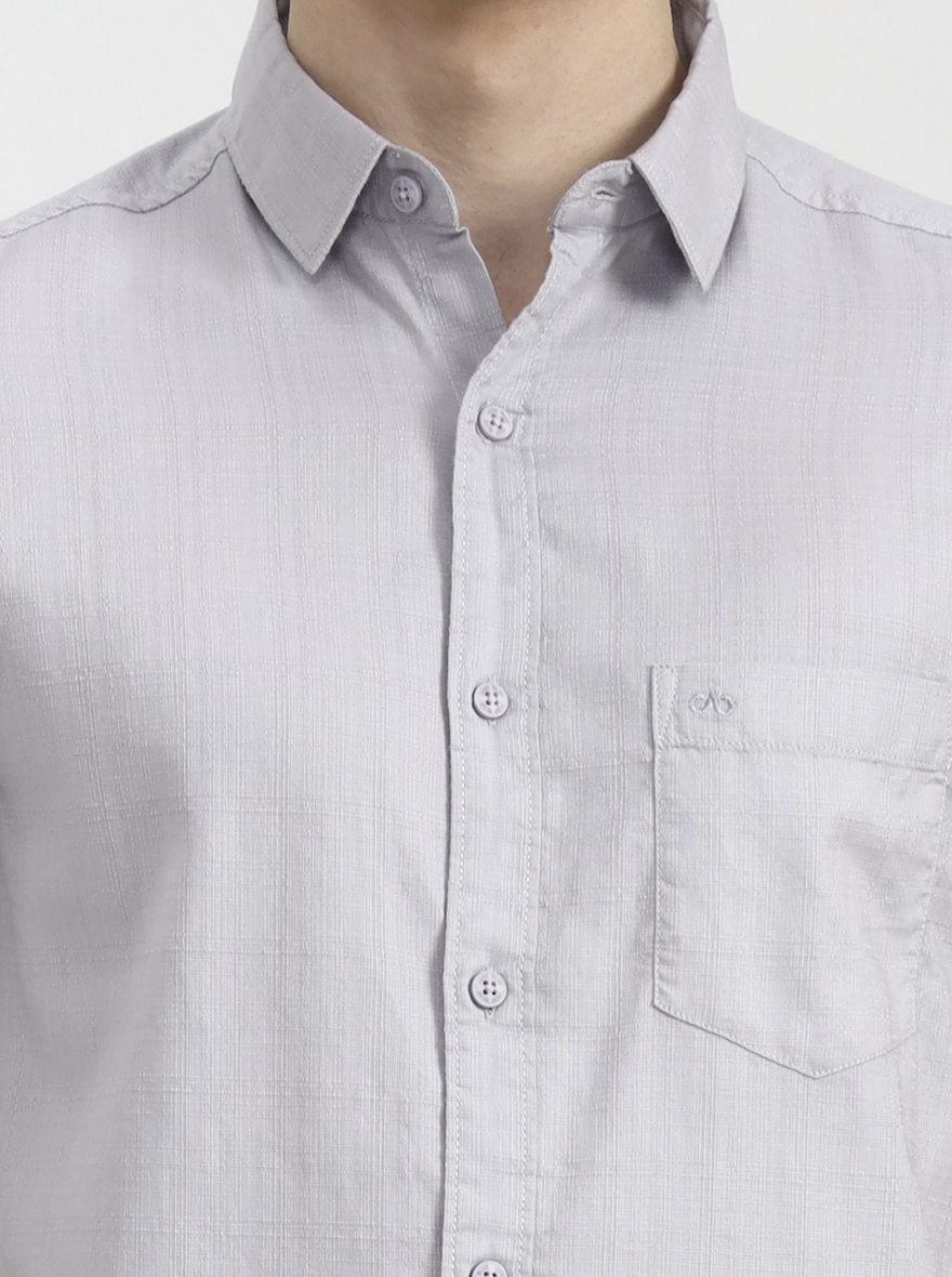 Silver Grey Solid Slim Fit Casual Shirt | JadeBlue