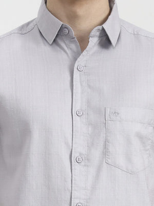 Silver Grey Solid Slim Fit Casual Shirt | JadeBlue