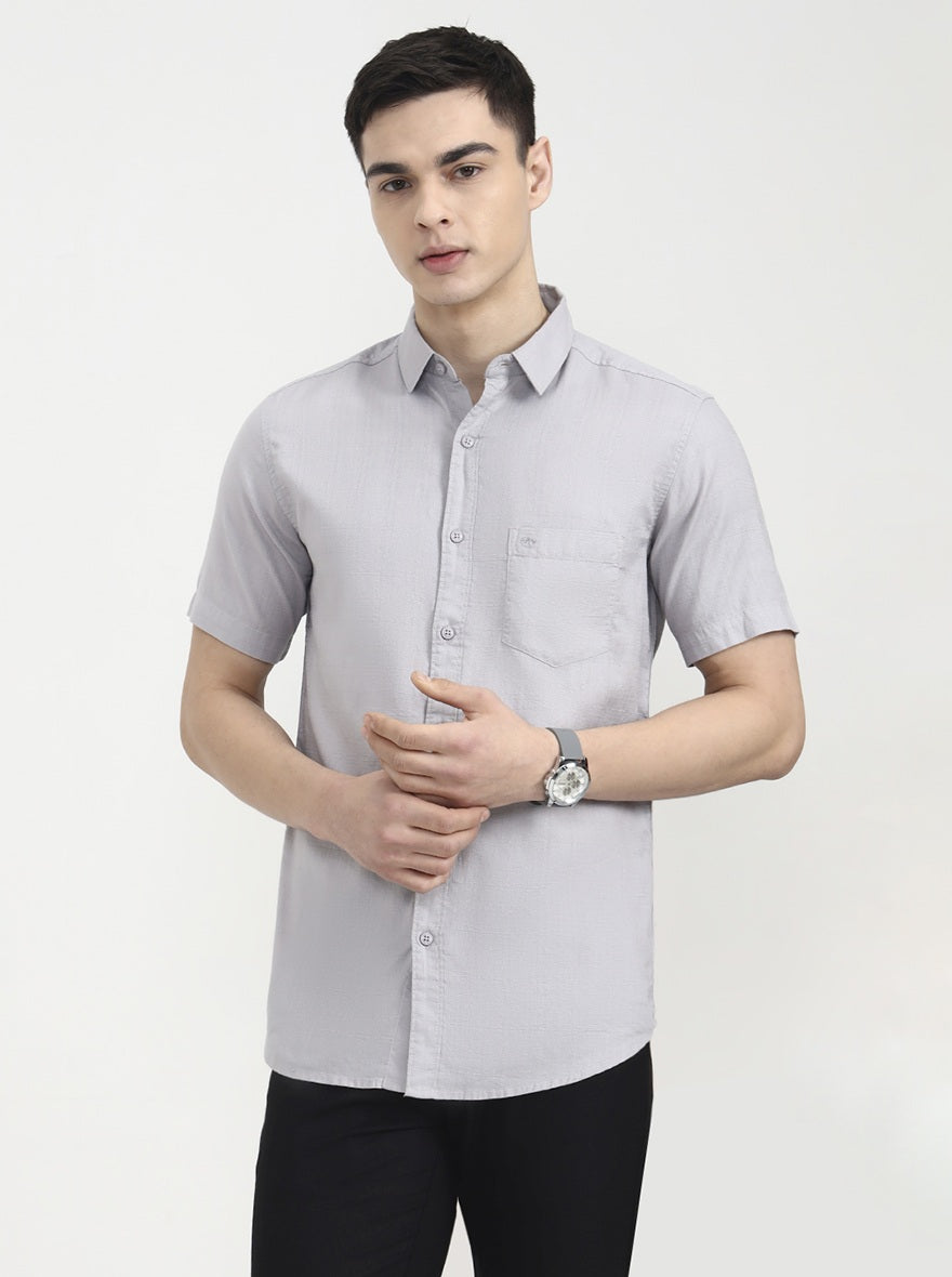 Silver Grey Solid Slim Fit Casual Shirt | JadeBlue