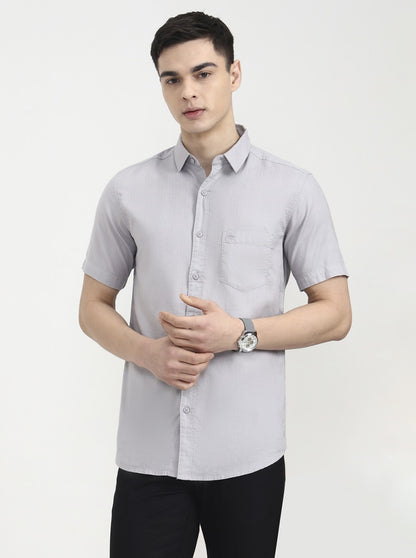 Silver Grey Solid Slim Fit Casual Shirt | JadeBlue