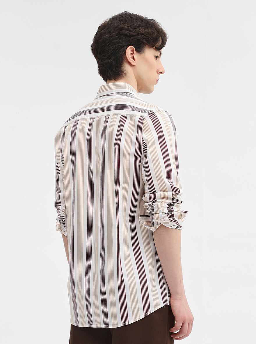 Beige Striped Slim Fit Casual Shirt | JadeBlue