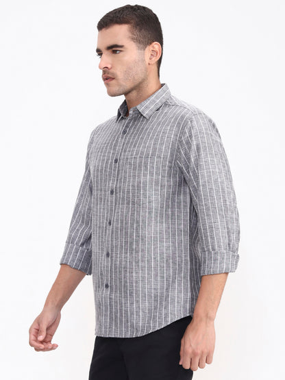 Grey Striped Slim Fit Casual Shirt | Greenfibre
