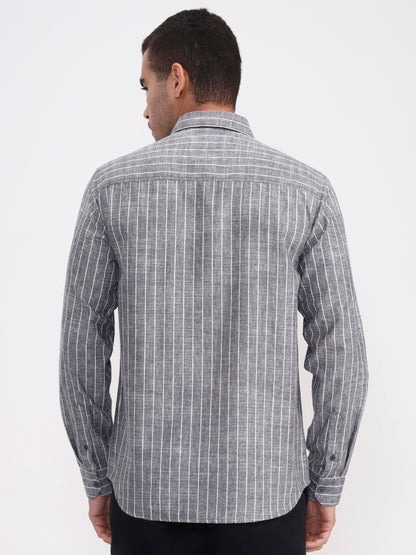 Grey Striped Slim Fit Casual Shirt | Greenfibre