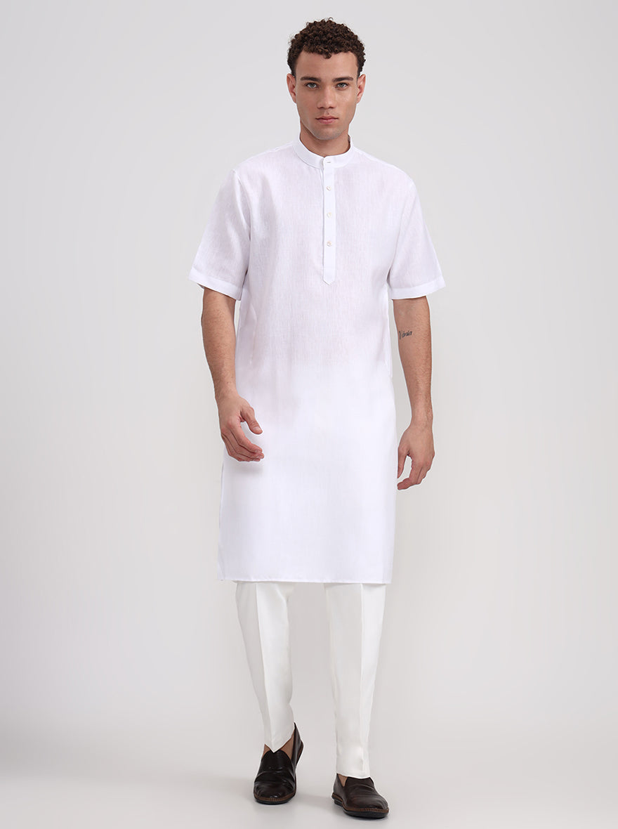 White Solid Regular Fit Modi Kurta | JadeBlue