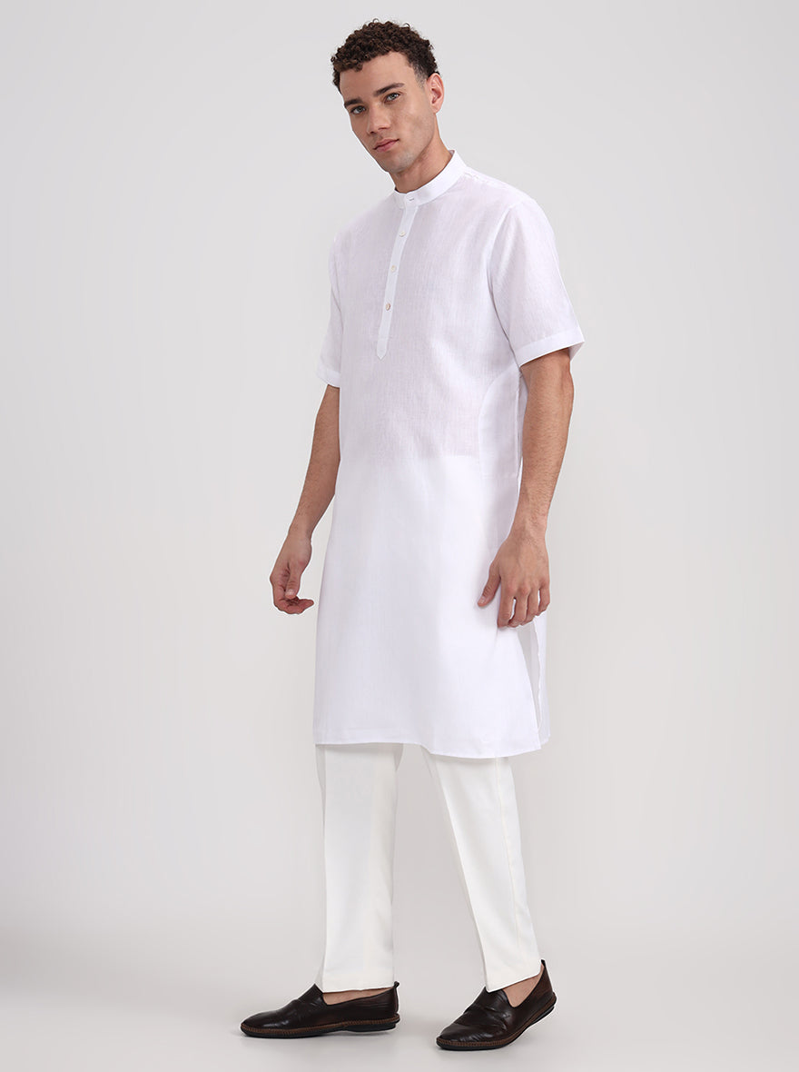 White Solid Regular Fit Modi Kurta | JadeBlue