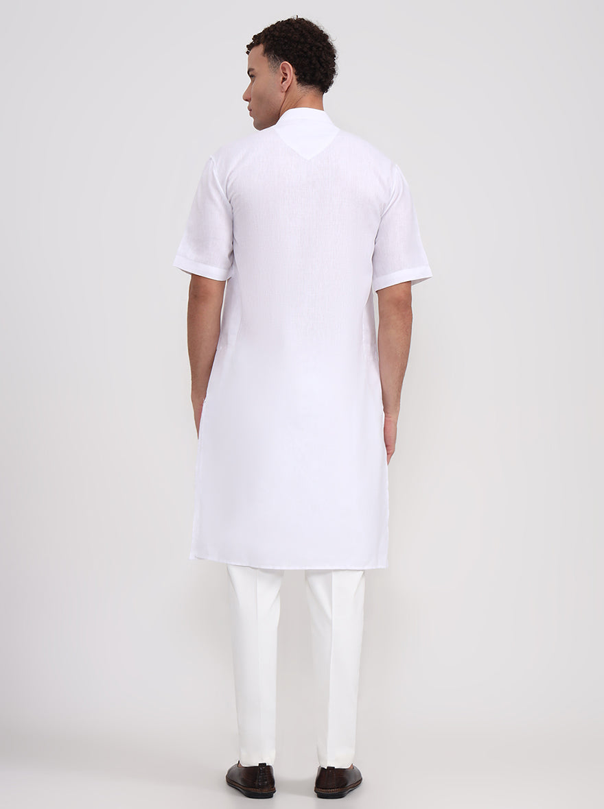 White Solid Regular Fit Modi Kurta | JadeBlue