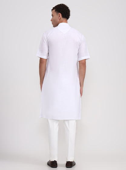 White Solid Regular Fit Modi Kurta | JadeBlue