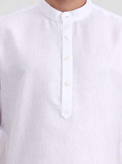 White Solid Regular Fit Modi Kurta | JadeBlue