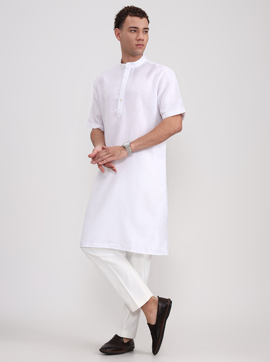White Solid Regular Fit Modi Kurta | JadeBlue