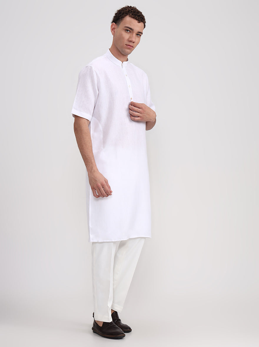 White Solid Regular Fit Modi Kurta | JadeBlue