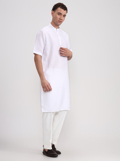 White Solid Regular Fit Modi Kurta | JadeBlue