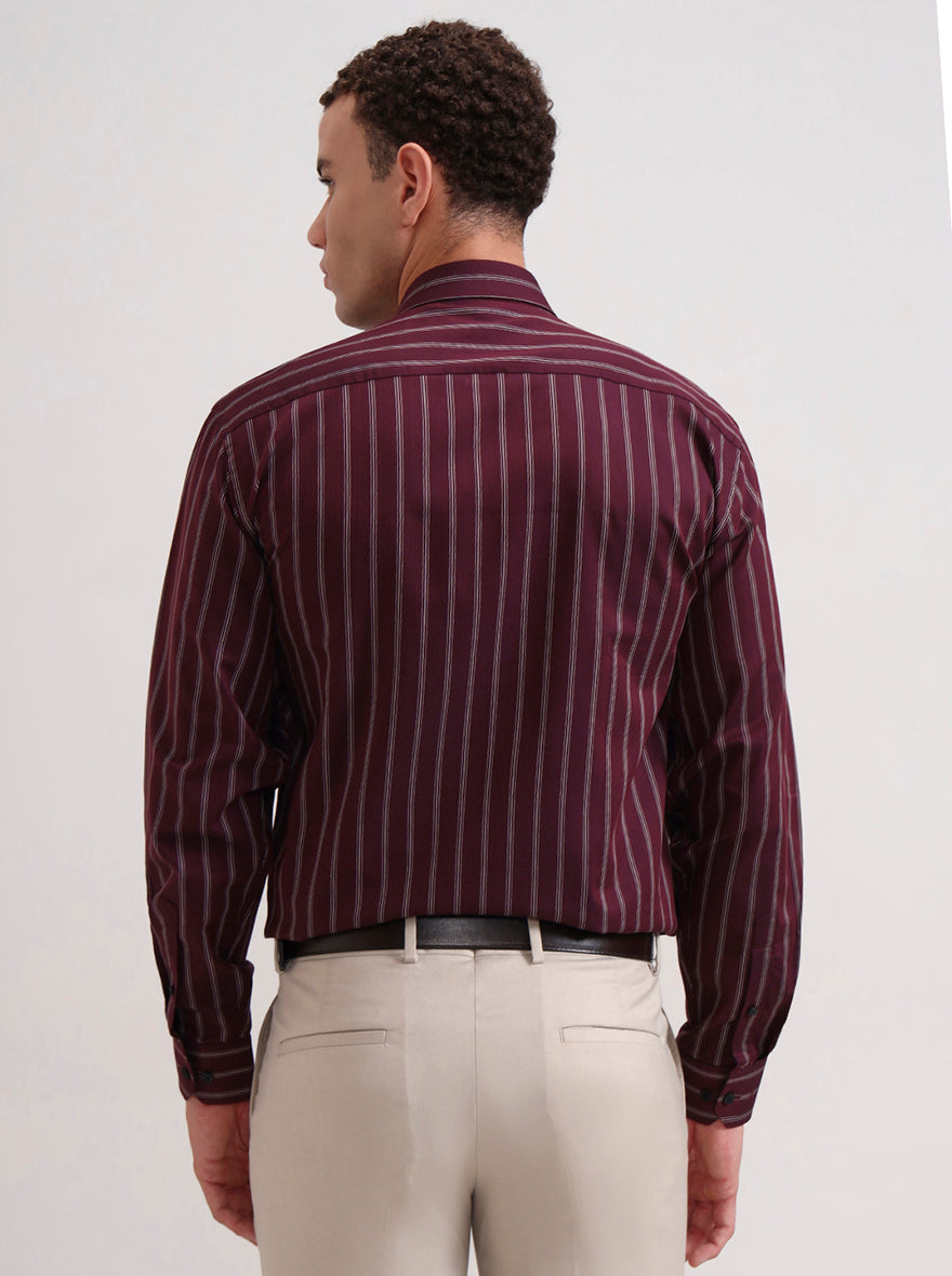 Maroon Striped Regular Fit Formal Shirt | JadeBlue