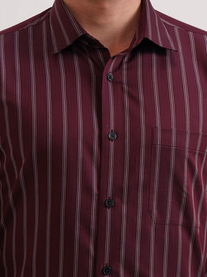 Maroon Striped Regular Fit Formal Shirt | JadeBlue