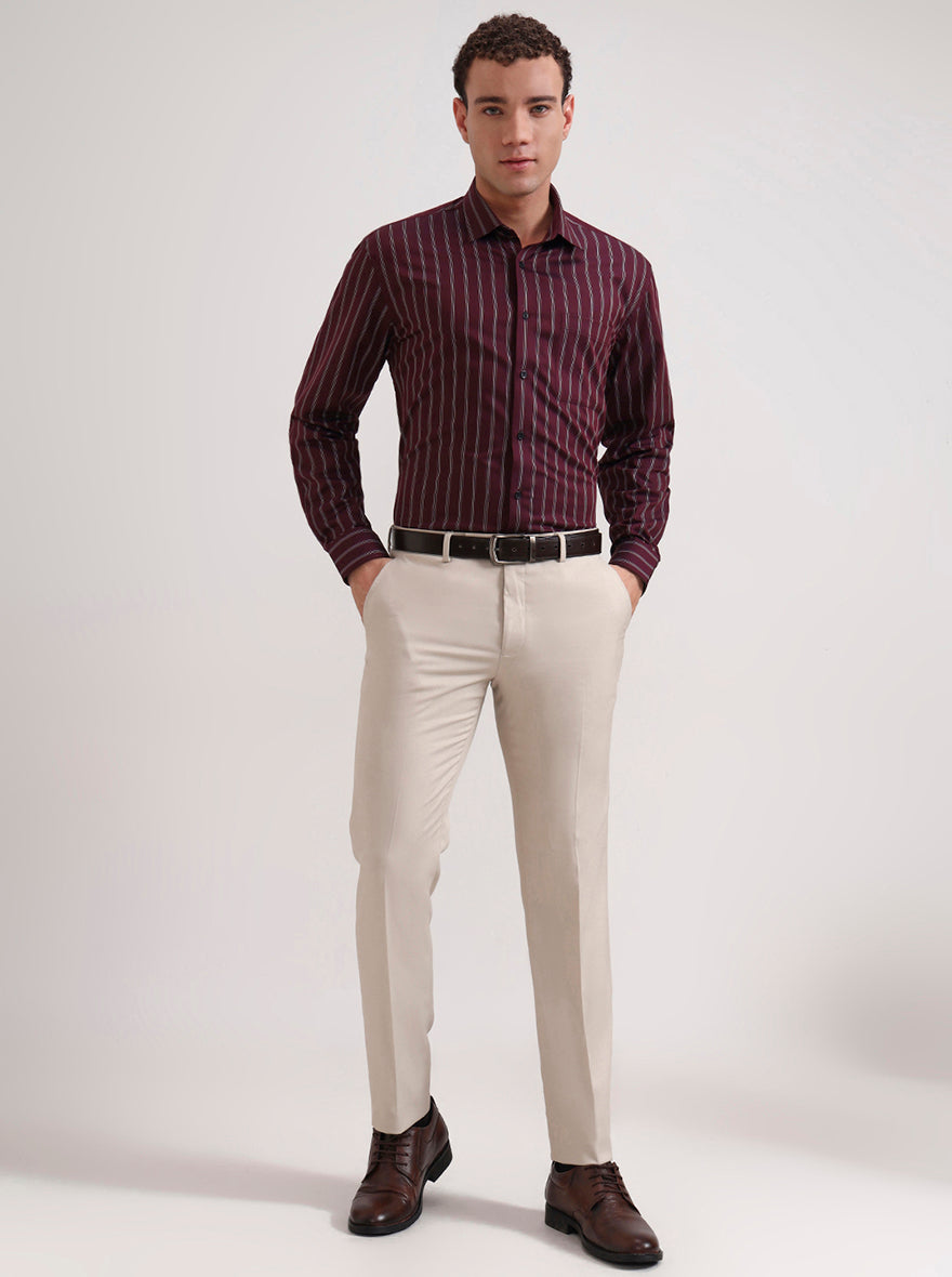Maroon Striped Regular Fit Formal Shirt | JadeBlue