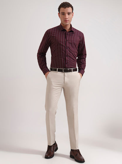 Maroon Striped Regular Fit Formal Shirt | JadeBlue
