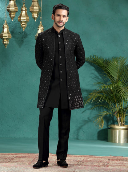 Black Embroidered Indowestern | TULA