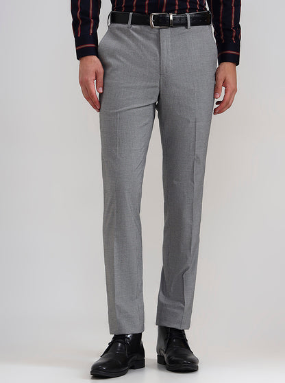 Grey Solid Slim Fit Formal Trouser | JadeBlue Youth