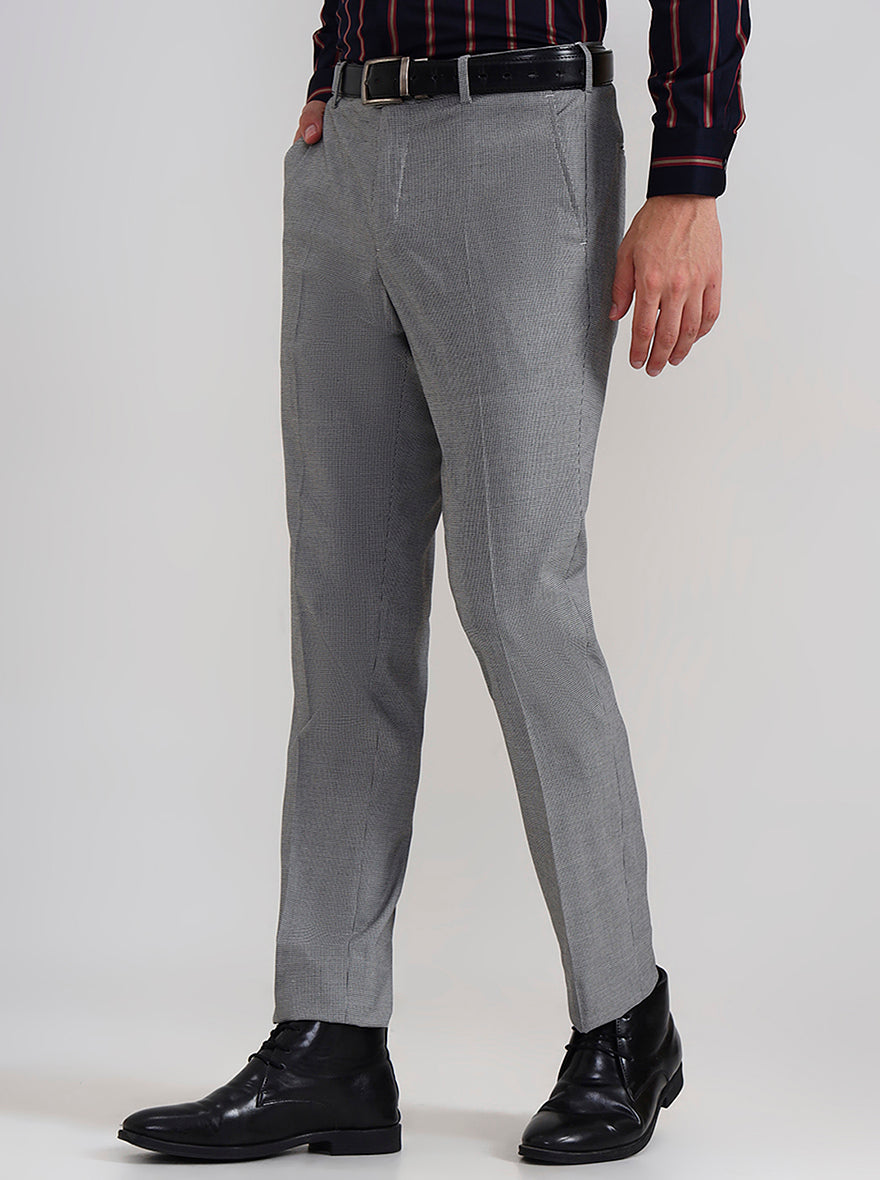 Grey Solid Slim Fit Formal Trouser | JadeBlue Youth