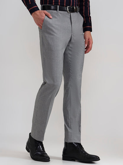 Grey Solid Slim Fit Formal Trouser | JadeBlue Youth
