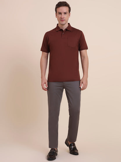 Brick Red Solid Regular Fit Polo T-Shirt | JadeBlue