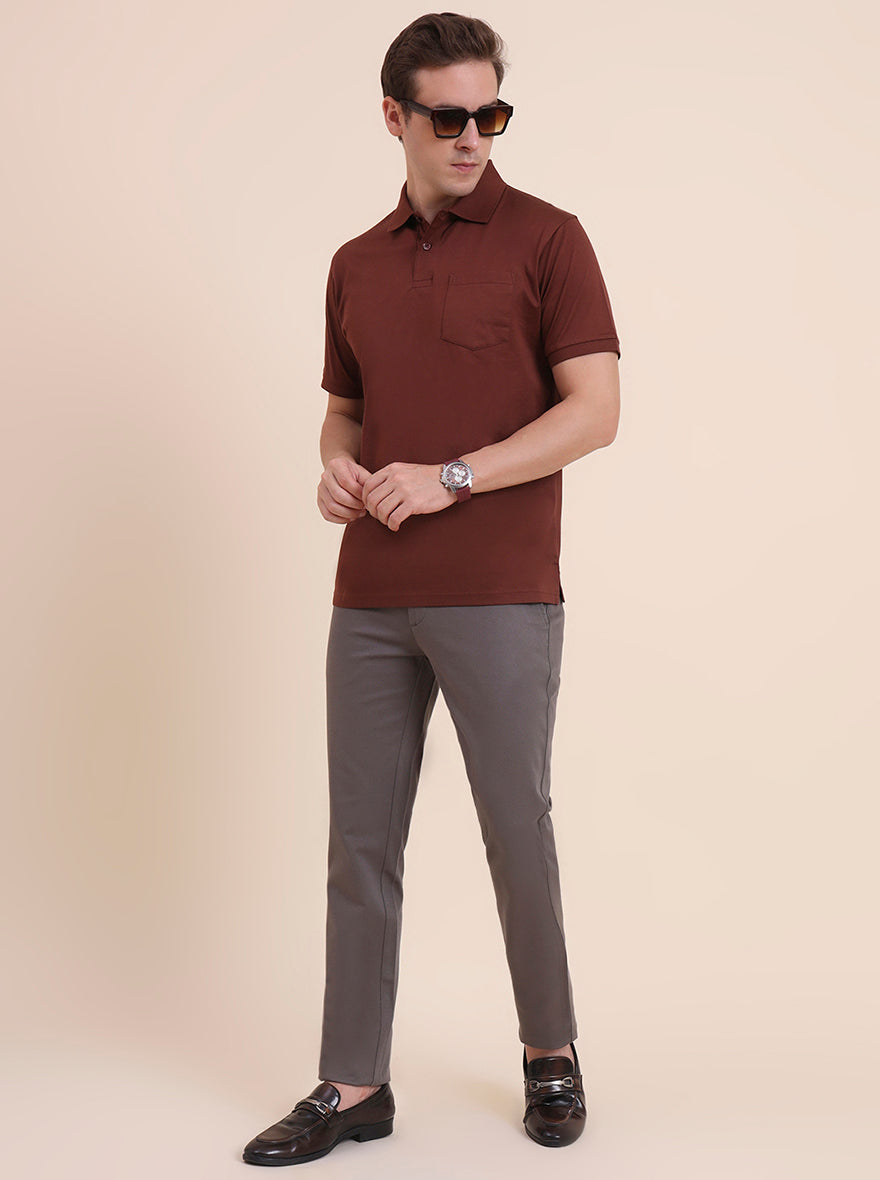 Brick Red Solid Regular Fit Polo T-Shirt | JadeBlue