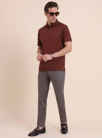 Brick Red Solid Regular Fit Polo T-Shirt | JadeBlue