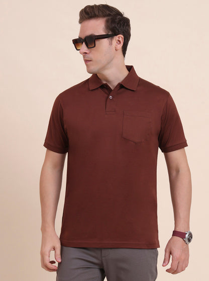 Brick Red Solid Regular Fit Polo T-Shirt | JadeBlue