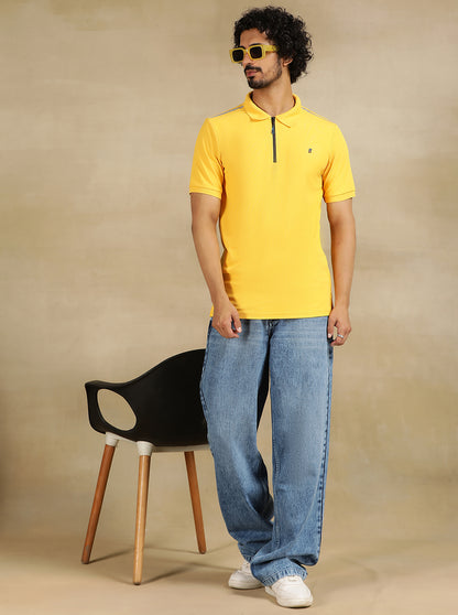 Yellow Solid Slim Fit Polo T-Shirt | Jade Play
