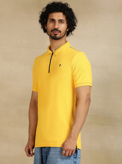 Yellow Solid Slim Fit Polo T-Shirt | Jade Play