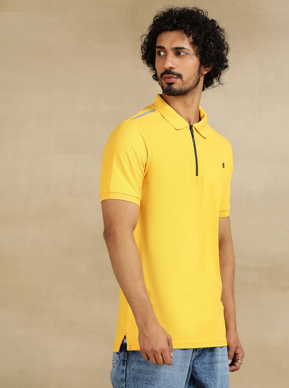 Yellow Solid Slim Fit Polo T-Shirt | Jade Play