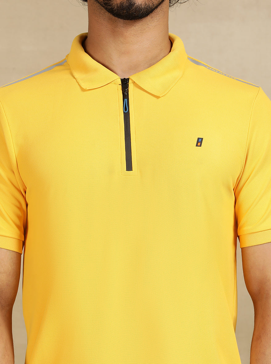 Yellow Solid Slim Fit Polo T-Shirt | Jade Play
