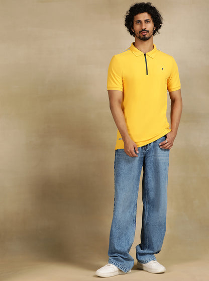 Yellow Solid Slim Fit Polo T-Shirt | Jade Play