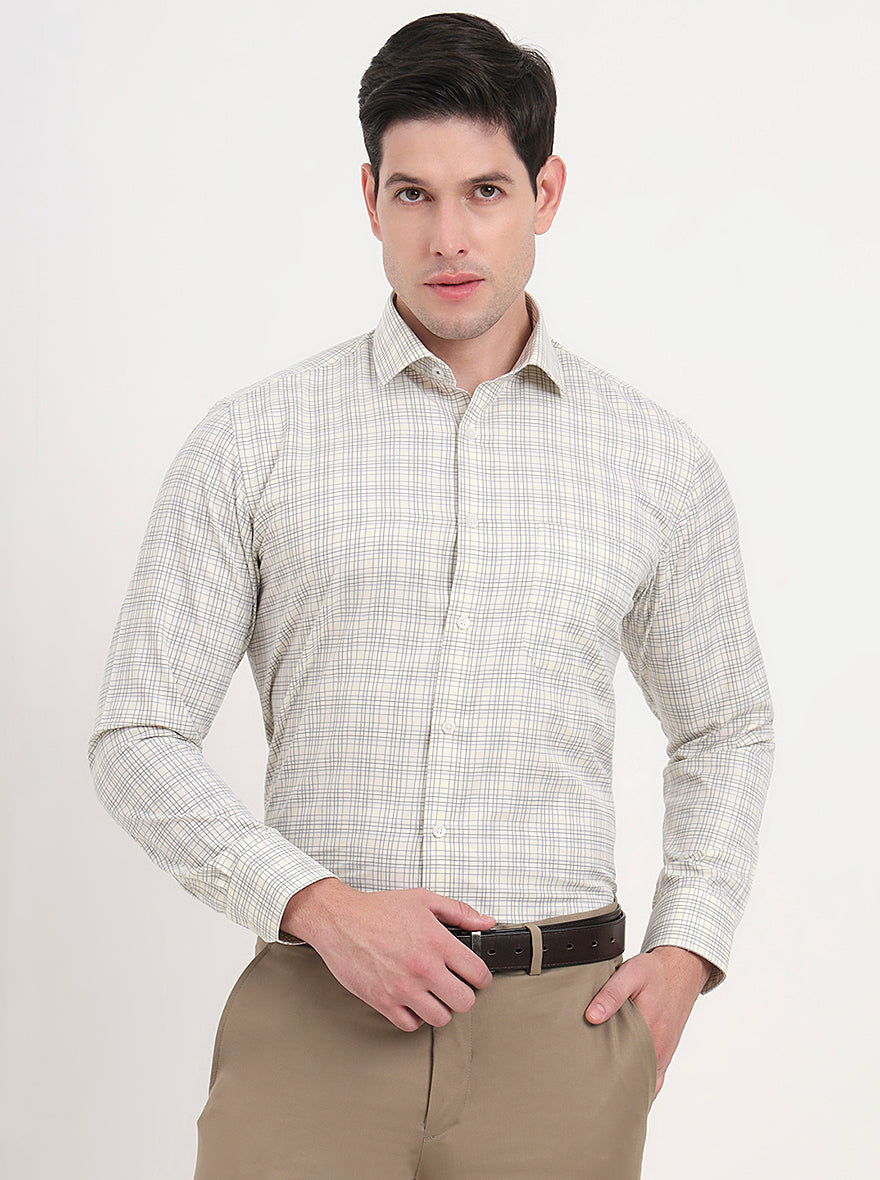 Yellow Checked Slim Fit Formal Shirt | Greenfibre