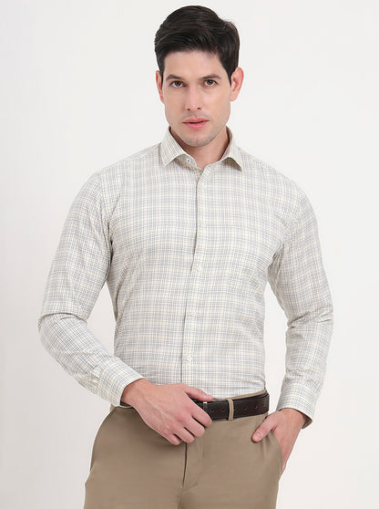 Yellow Checked Slim Fit Formal Shirt | Greenfibre