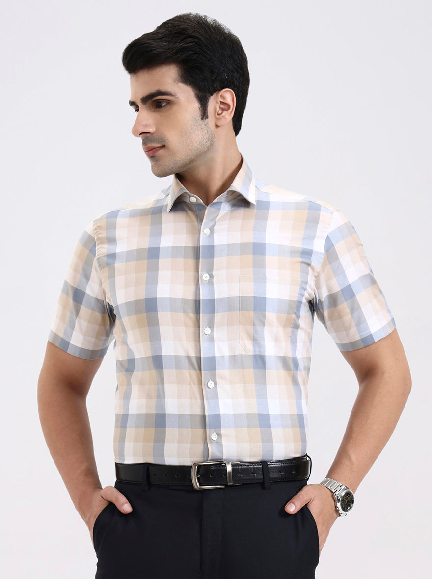 Fawn Checked Regular Fit Formal Shirt | JadeBlue