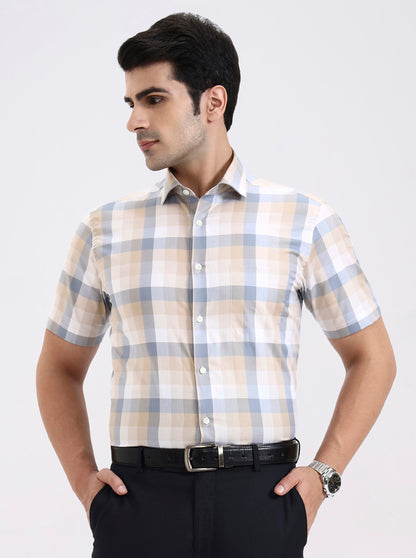 Fawn Checked Regular Fit Formal Shirt | JadeBlue