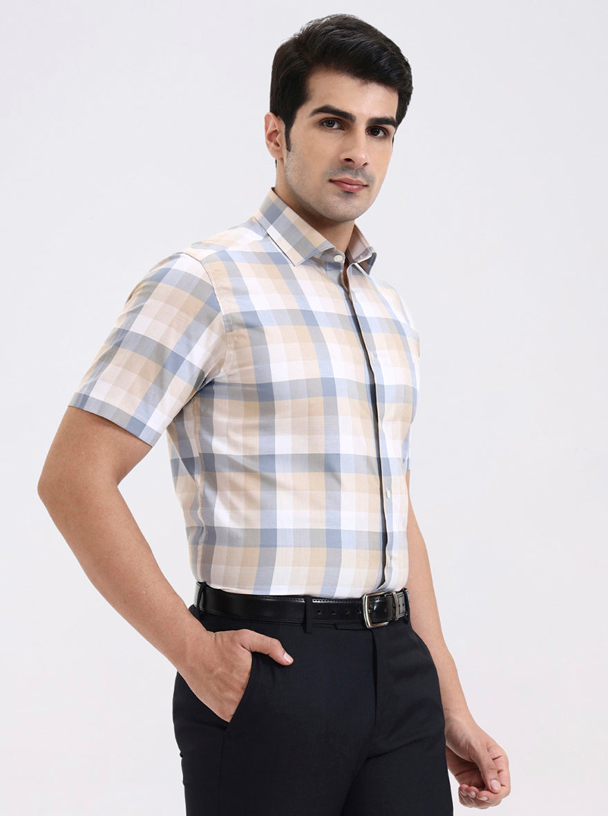 Fawn Checked Regular Fit Formal Shirt | JadeBlue