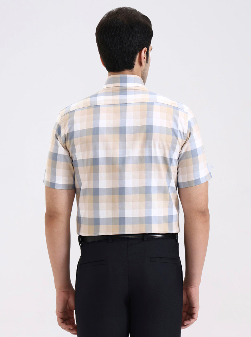 Fawn Checked Regular Fit Formal Shirt | JadeBlue