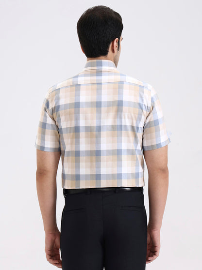 Fawn Checked Regular Fit Formal Shirt | JadeBlue